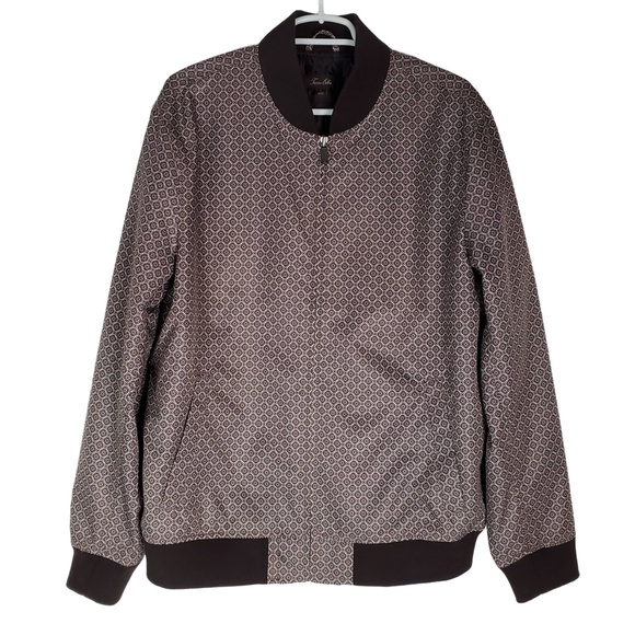Tasso Elba Other - Tasso Elba Bomber Geometric Pattern Full Zip Jacket‎ Brown White Mens Large